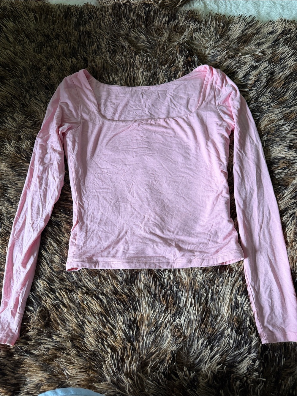 Amazon Women's Light Pink Long Sleeve Square Neck Tee